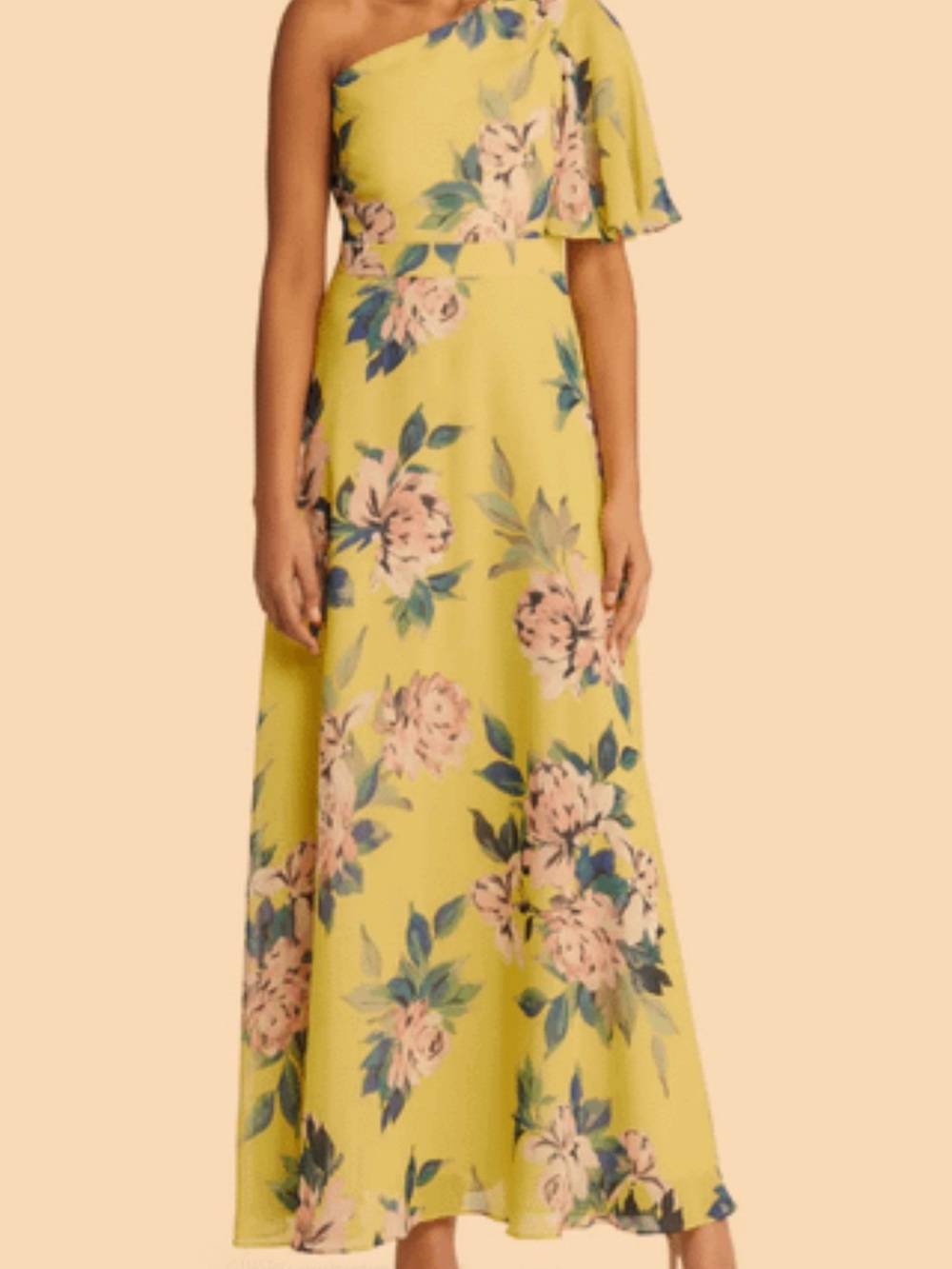 Eliza J Yellow One-Shoulder Floral Maxi Dress